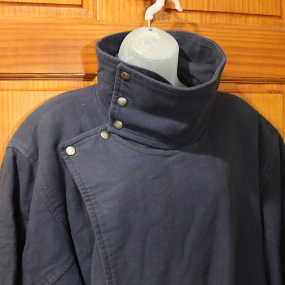 Parachute Canada Vintage Navy High Collar Belted Long Coat Architectural 80s - Picture 5 of 16